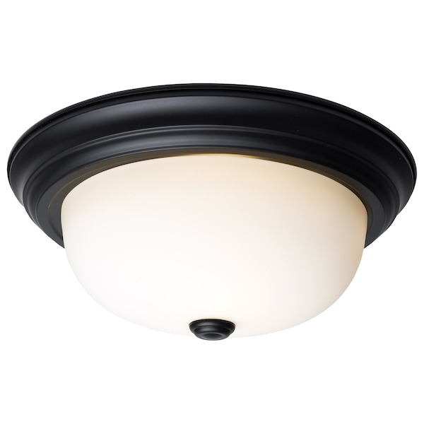 2-Light 13-Inch Flush Mount, Matte Black Finish Opal Glass